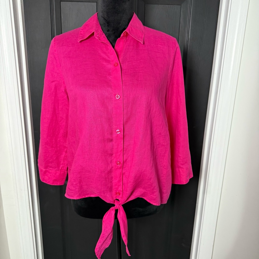 Chico's Fuchsia Button-Down Shirt with Tie Front